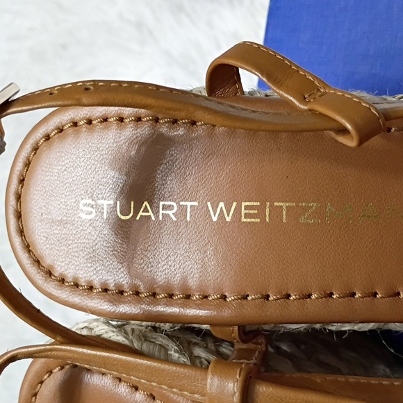 New Georgie Stuart Weitzman Tan Brown Wedge Espadrille Sandals SZ 6.5 - Picture 8 of 16